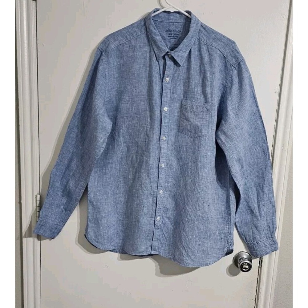 Lucky Brand California Fit Linen Shirt Mens  Extra Large Blue Button-Down